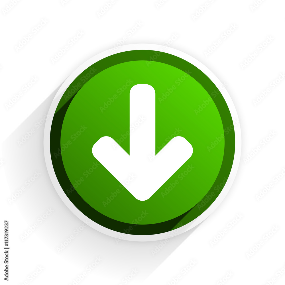 Poster download arrow flat icon with shadow on white background, green modern design web element