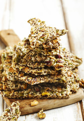 Nut and seed Brittle. Caramel nut and seed dessert