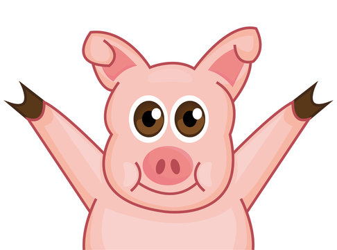 Happy Pig character, background. Vector, illustration, icon logo, Art, face, cartoon, isolated.
