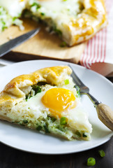 Pie with rice, green onions and egg. Galette