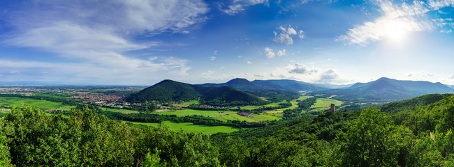 Majestic overview to the beautiful valley from the top of the hi