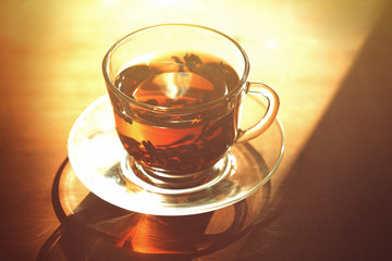 Cup of tea on table