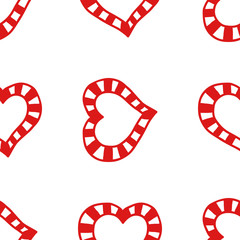 Seamless pattern of decorative red hearts, romantic background.