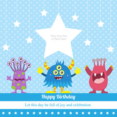 Cute Monster Invitation Birthday Card