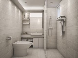 Naklejka na ściany i meble 3D Rendering white clean bathroom
