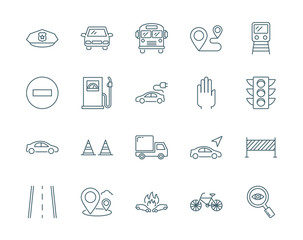Road traffic vector icons set modern line style