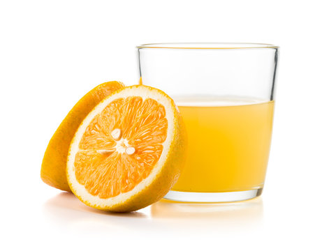 Orange juice and slices of orange isolated on white background