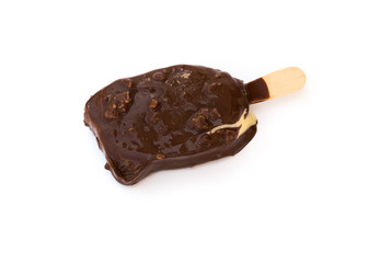 chocolate outer ice cream melting on a white background