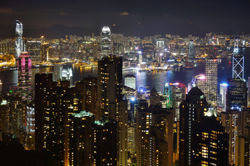 View of the Hong Kong skyline at night