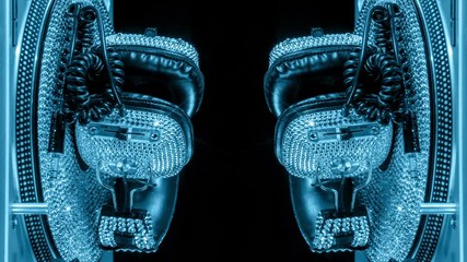 daimond headphones and vinyl style dj turntable