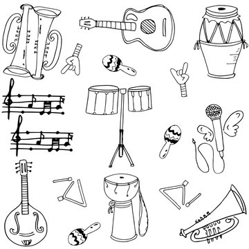 Musical instrument doodles vector art