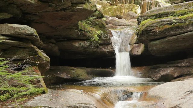 Sabbaday Falls, a popular waterfall a short hike off the Kancamagus ("Kanc") Highway in the White Mountains of New Hampshire; includes ambient sound.