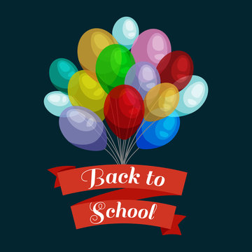 Holiday banners with colorful balloons. Back to school concept card with text vector illustration