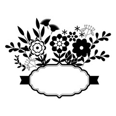 Flowers and leaves with ribbon. Floral frame for text. Vector illustration