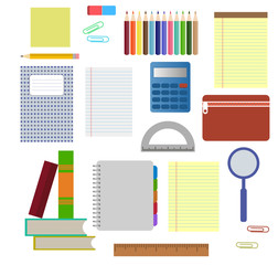 School supplies. Vector flat illustration