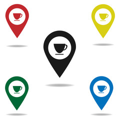 Map pointer with coffee cup icon