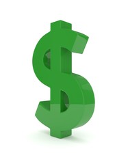 Isolated green dollar sign on white background. American currency. Money green economy symbol. 3D rendering.