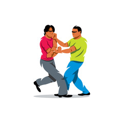 Vector Wing Chun kung fu sparring Cartoon Illustration.