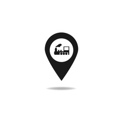 Subway Station or Railway Station Map Pointer Icon Isolated on gray Background.map pointer with train.vector illustration.