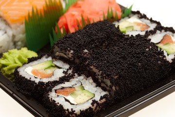 Delicious sushi isolated on white background.