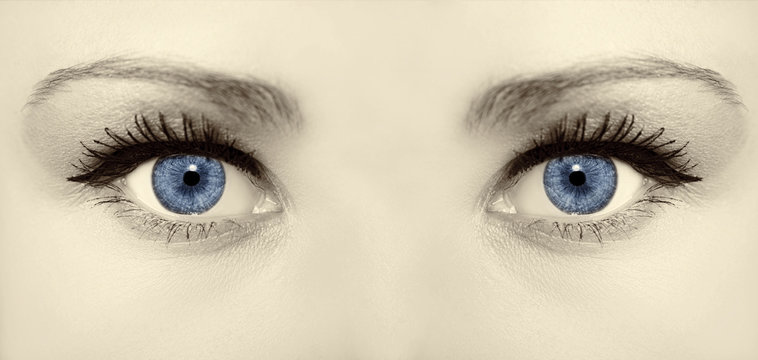 Beautiful insightful look blue vintage woman's eyes