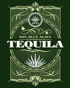Vintage alcohol tequila drink vector bottle label