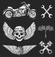 Vector biker set Hand drawn elements Repair Garage Motorcycle Biker Rider Freedom