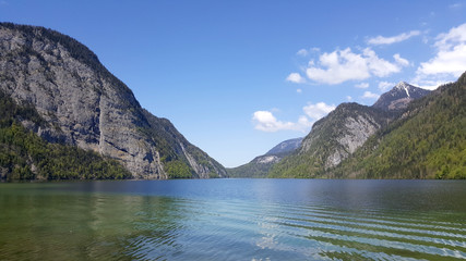 Beautiful Konigssee lake in the afternoon with sky background