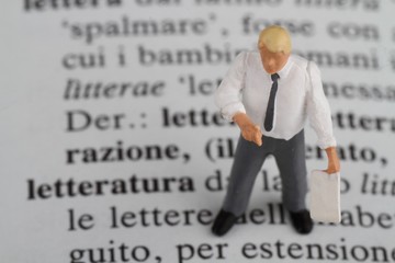 miniatura di insegnante sopra un libro di letteratura