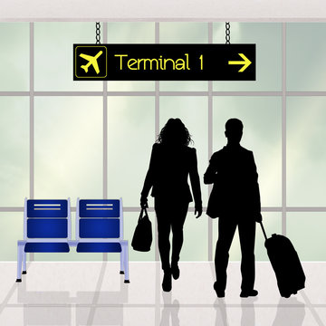 couple at the terminal in airport