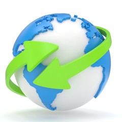 Arrows and Earth globe. 3d render