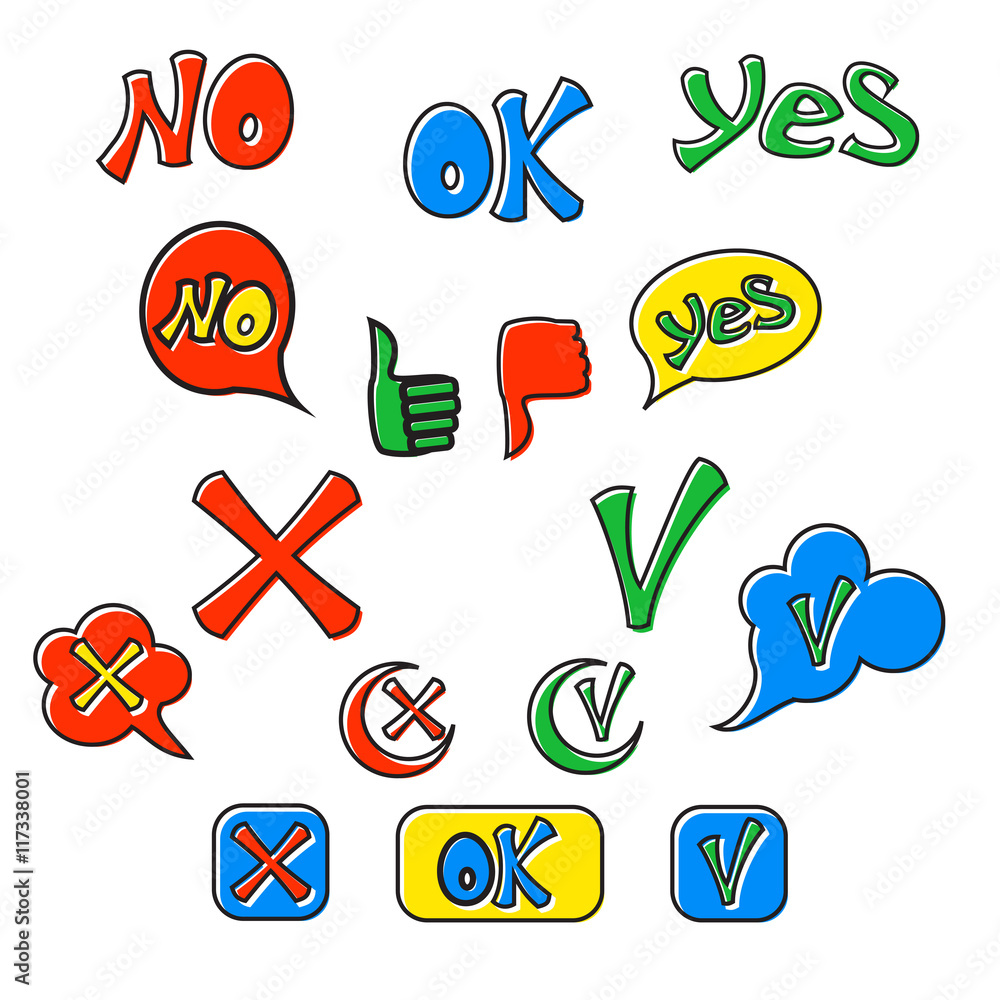 Aufkleber Check mark icons set in flat style. Yes and No set collection vector illustration