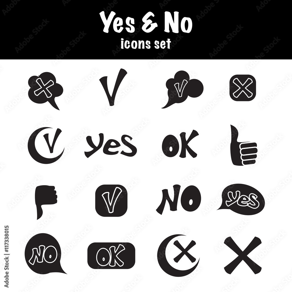 Poster check mark icons set in simple style. yes and no set collection vector illustration