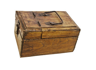 Wooden box with the lock on a white background