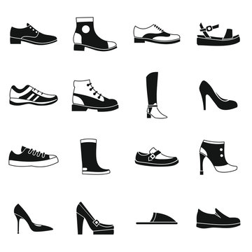 Shoe icons set in simple style. Men and women shoes set collection vector illustration