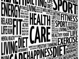 Obraz premium Health care word cloud collage, health concept background
