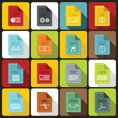 File format icons set in flat style. File formats set collection vector illustration