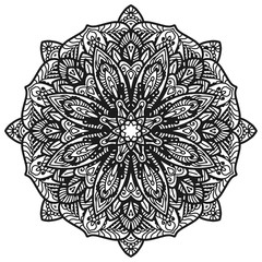 Round ornament. Design for coloring book page or tattoo. Decorative element. Art nouveau.