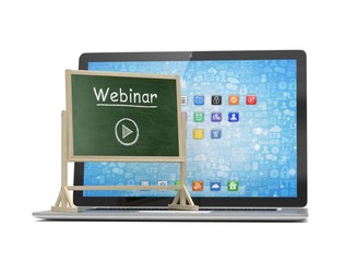 Laptop with chalkboard, webinar, online education concept. 3d rendering.