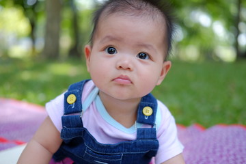 Cute baby 6 months, close-up portrait