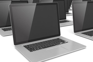 many  laptop on white background. 3d rendering.