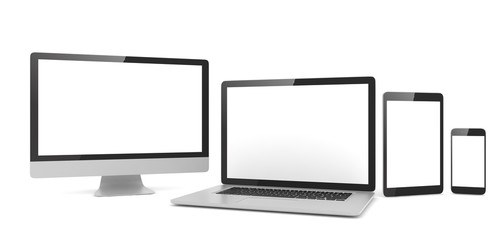 Responsive web design, laptop, smartphone, tablet, computer, display. 3d rendering.