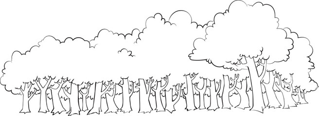 Naklejka premium Tree forest outline vector illustration