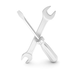 3D Illustration Wrench and screwdriver, service concept