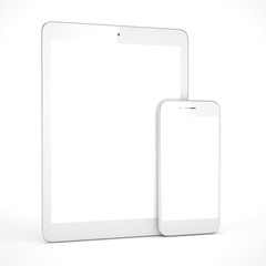 Tablet and smartphone on a white. 3d rendering.