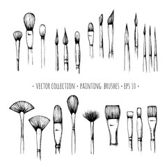Obraz premium Set of hand-drawn brushes for painting isolated on white background