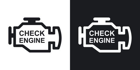 Vector check engine icon. Two-tone version on black and white background