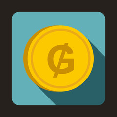 Coin Guarani icon in flat style with long shadow. Monetary currency symbol