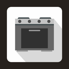 Gas stove icon in flat style with long shadow. Home appliances symbol