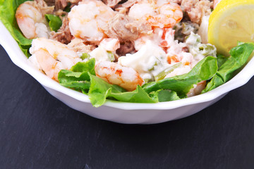 tuna salad and shrimp with vegetables